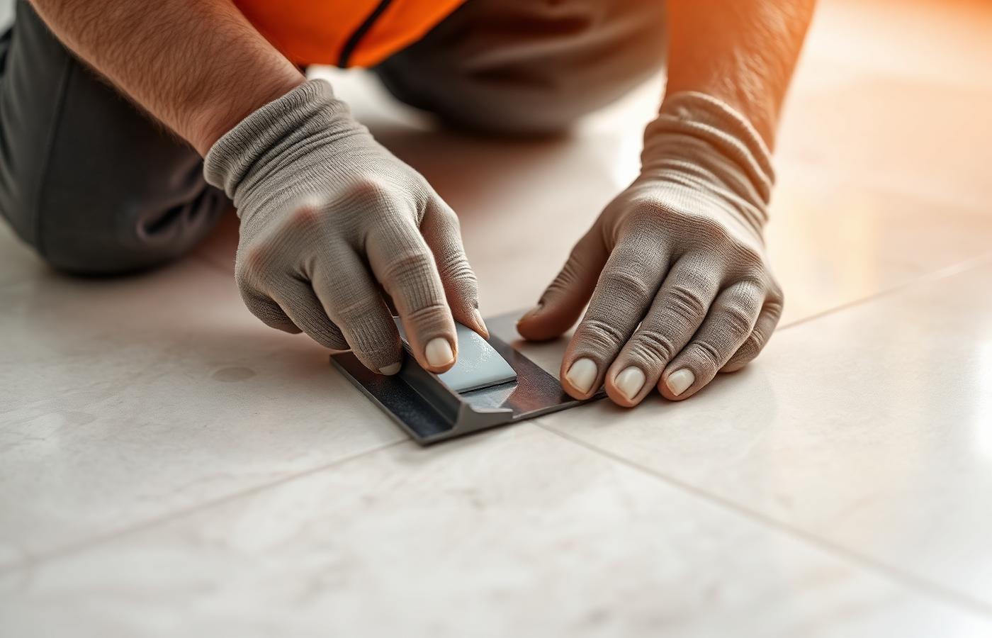 Detail řemeslné práce — pokládání velkoformátového obkladu
